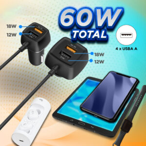 Carregador Veicular C Extensor 4 Portas Quick Charge 3.0 2.4A 60W