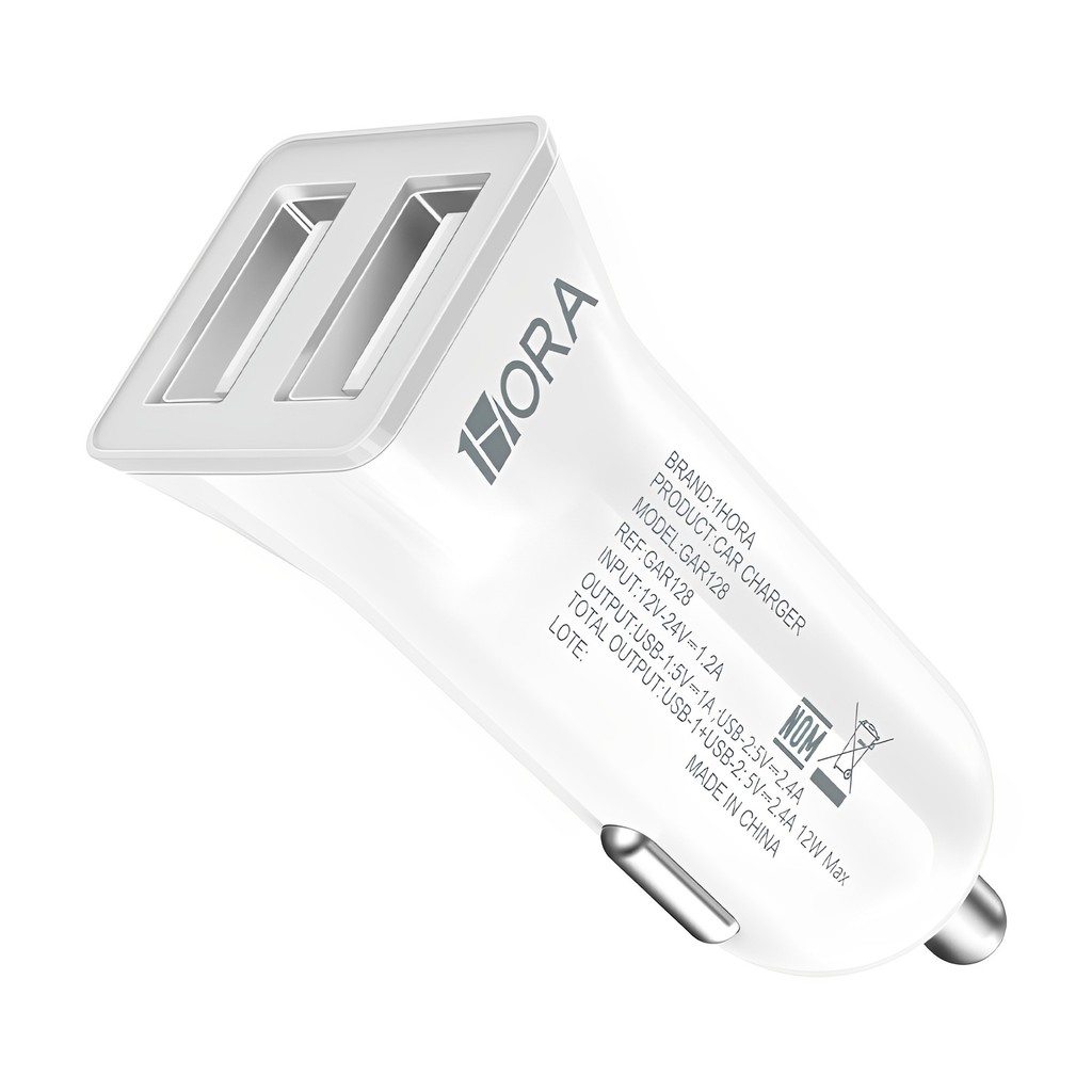 Carregador Veicular Carro 1Hora Portas Usb A 2.4A Branco