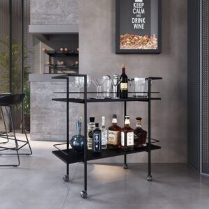 Carrinho Bar Estilo Industrial com 2 Prateleiras Preto