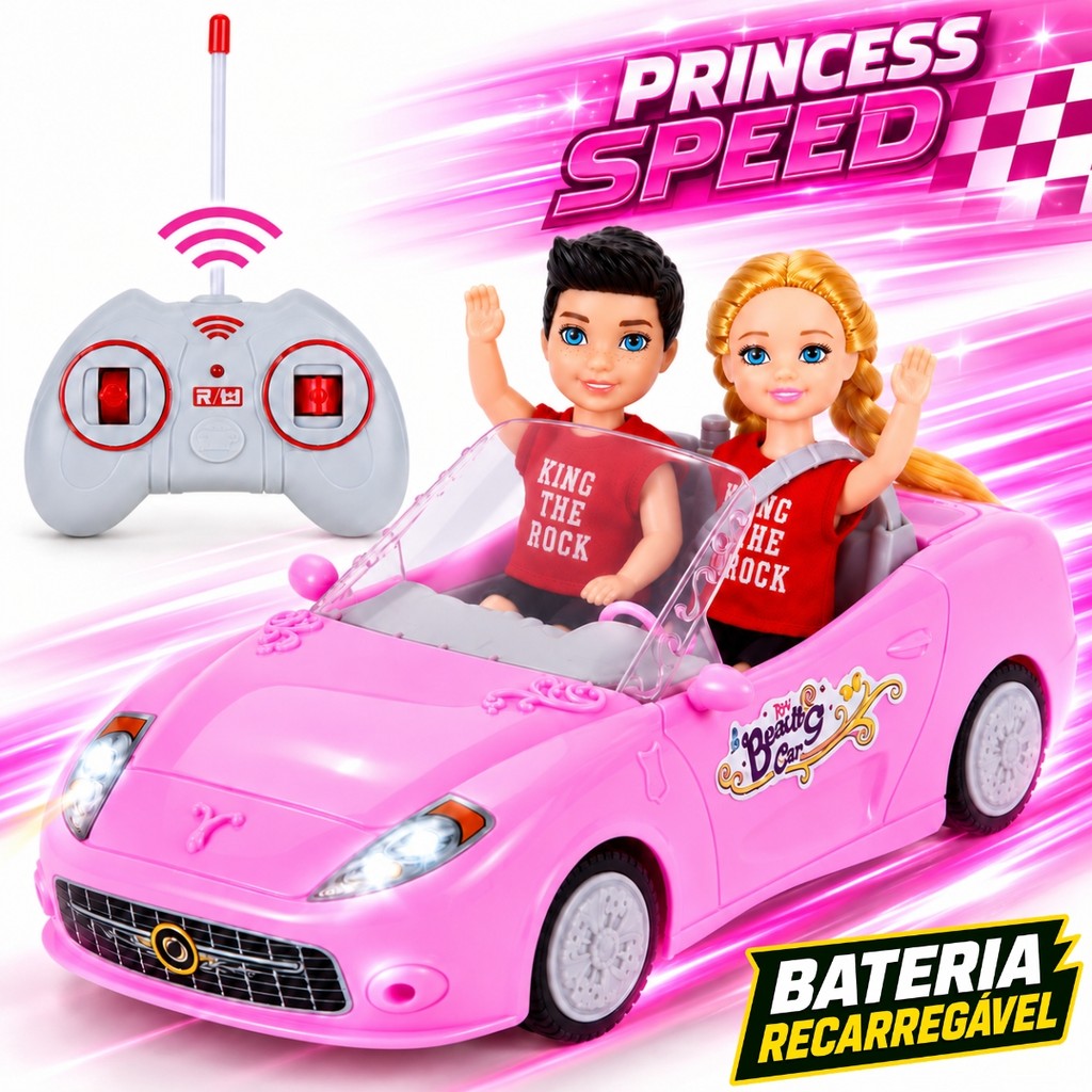 Carrinho Controle Remoto Recarregável Rosa Com Boneca