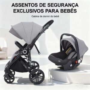 Carrinho de Bebê Travel System 3 em 1 Alta Visão Bebê Conforto