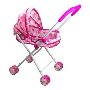 Carrinho de Boneca Bebê Infantil Dobrável Berço Menina Rosa Importway