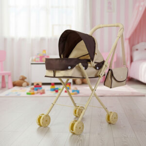 Carrinho de Boneca Infantil Resistente com Bolsa Bege Ferro Capota