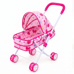 Carrinho De Boneca Tipo Berco 4 Rodas Infantil Rosa Importway