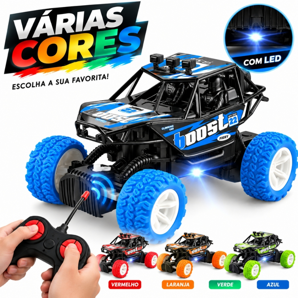 Carrinho de Controle Remoto Jipe Off Road Luz LED Brinquedo de Menino