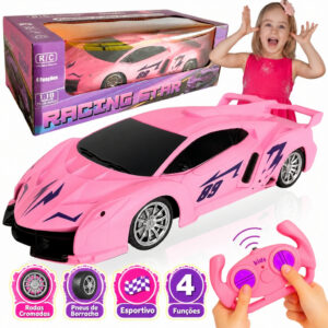 Carrinho de Controle Remoto Rosa com Luz Brinquedo de Menina Infantil