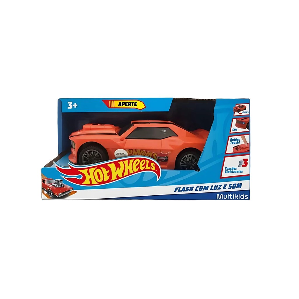 Carrinho Hot Wheels Flash Laranja com Luz e Som Multikids