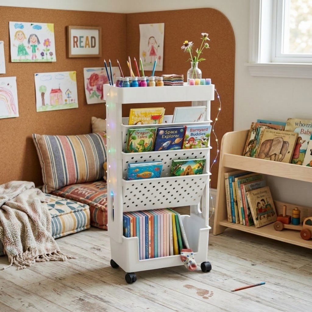 Carrinho Organizador Azuza Estante Prateleira Livros Multiuso — Games e Brinquedos