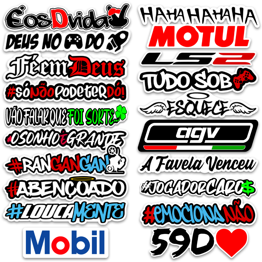 Cartela 20 Adesivos Frases Carro Moto Bike Bicicleta Bag Caderno