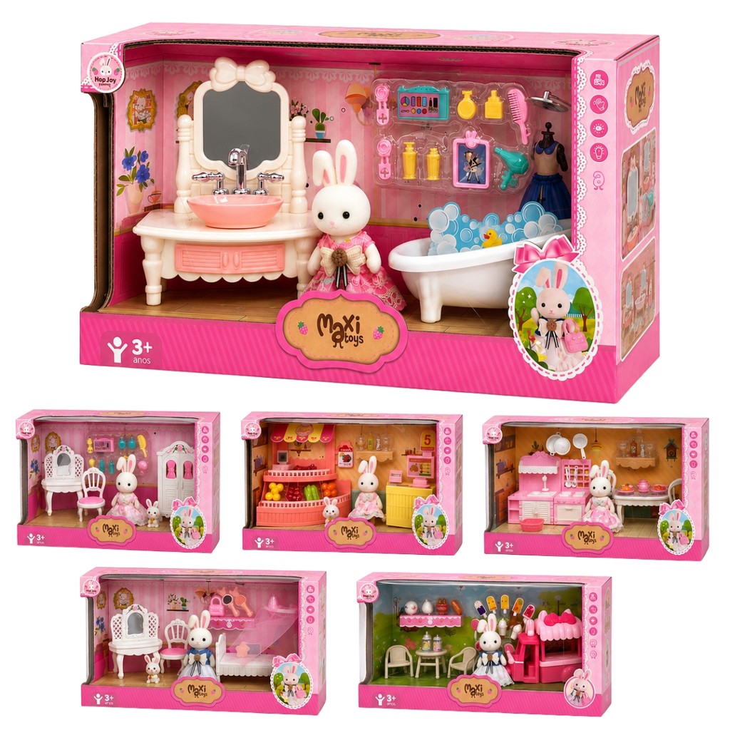 Casinha Boneca Coelho Kit Móveis Cenarios Acessórios Brinquedo — Brinquedos