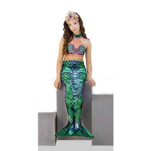 Cauda de Sereia Perola Feminino Fantasia Infantil Verde com Top