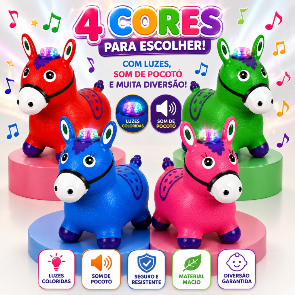 Cavalinho Upa Upa Musical Infantil Pula Pula com LED e Som Brinquedo