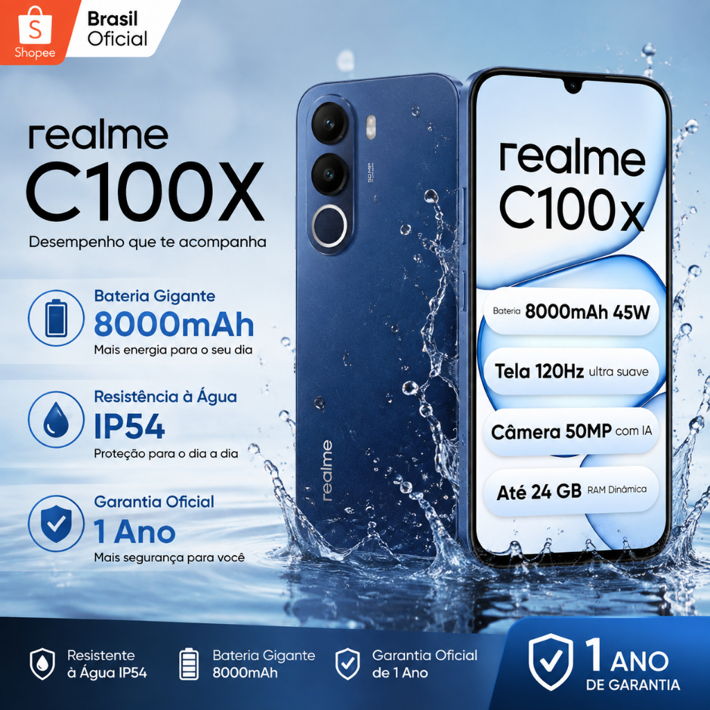 Celular realme C100X Smartphone 4+256 GB Bateria 8000mAh Original