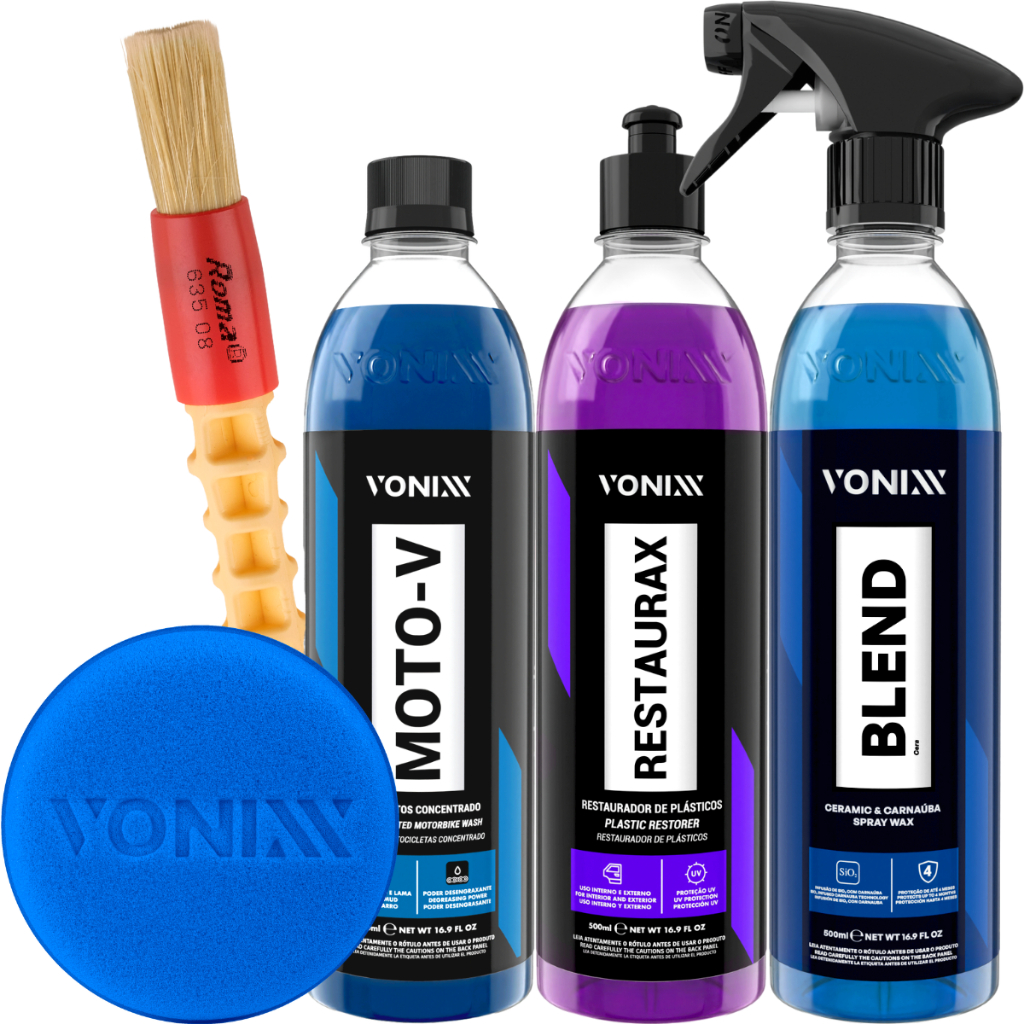 Cera Blend Spray Restaurax Revitaliza Plásticos Moto-V Shampoo