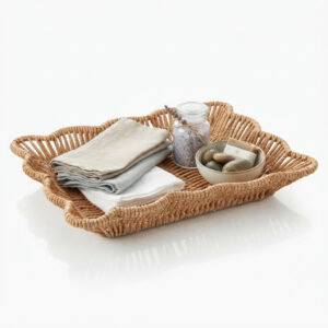 Cesta de Rattan Lyor Botânica 26x20x5cm Natural Organizadora Bandeja