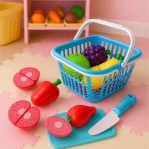 Cestas de Frutas Legumes Confeitaria 15 Peças Kit Comidinha Cortar — Games e Brinquedos