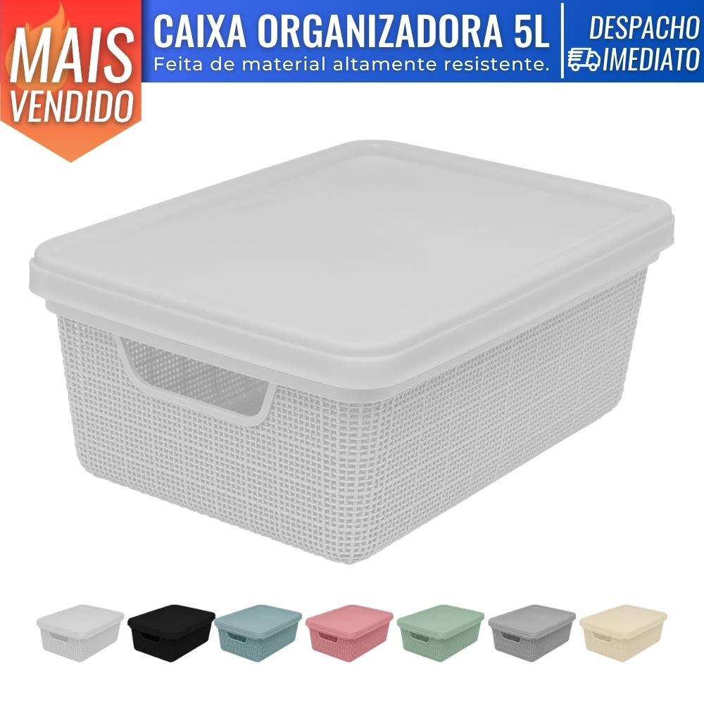 Cesto Caixa Organizadora c Tampa 28x19 5L Gaveta Armário Organização