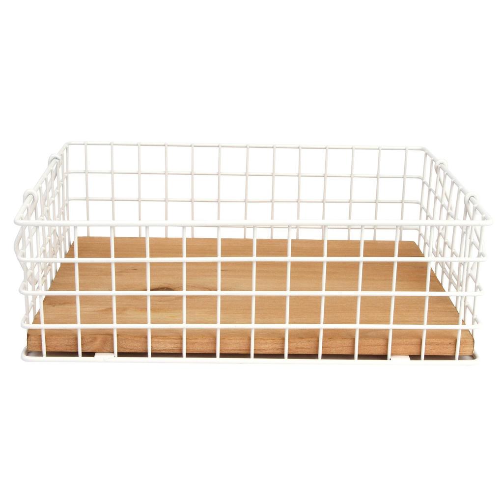 Cesto Organizador Farmhouse Bambu e Aço Galvanizado Branco ACasa