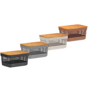 Cesto Organizador Grid 2,5L Tampa Bambu Bege Ou