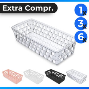 Cesto Organizador Kit 6 Peças 37×16,5x9cm Comprido de Plastico Gaveta