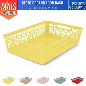Cesto Organizador Raso Multiuso Gaveta Armário Plástico 9 L S Tampa