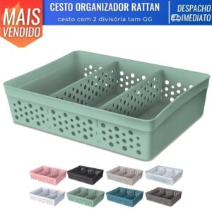 Cesto Organizador Rattan c 2 Divisórias Tam GG P Joias Maquiagem