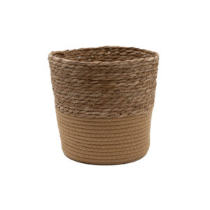 Cesto organizador redondo com alças 25cm de palha seagrass e corda