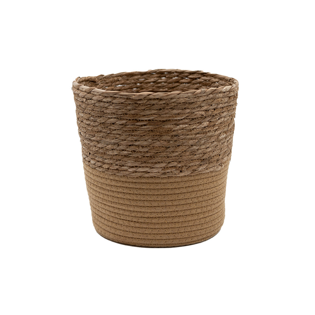 Cesto organizador redondo com alças 25cm de palha seagrass e corda