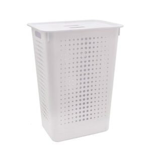 Cesto Organizador Roupa Suja 47L Branco Tampa Alças Ventilado