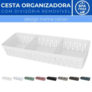 Cesto Organizador Trama Rattan c Divisoria Removivel 34x11