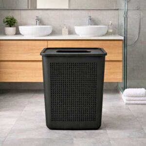 Cesto Roupa Flow 38L Tampa Preto Organizador Lavanderia Banheiro
