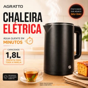 Chaleira Elétrica 1,8L Xaleira Preta Moderna Jarra Elétrica Inox