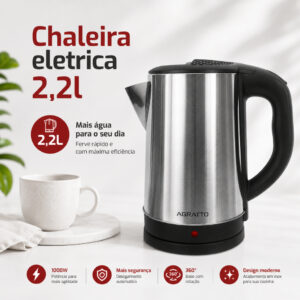 Chaleira Elétrica 2,2l Inox Jarra Elétrica Moderna Xaleira Ferve Água