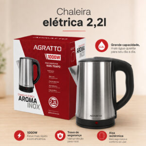Chaleira Elétrica 2,2l Jarra Inox Elétrica Moderna Xaleira Ferve Água