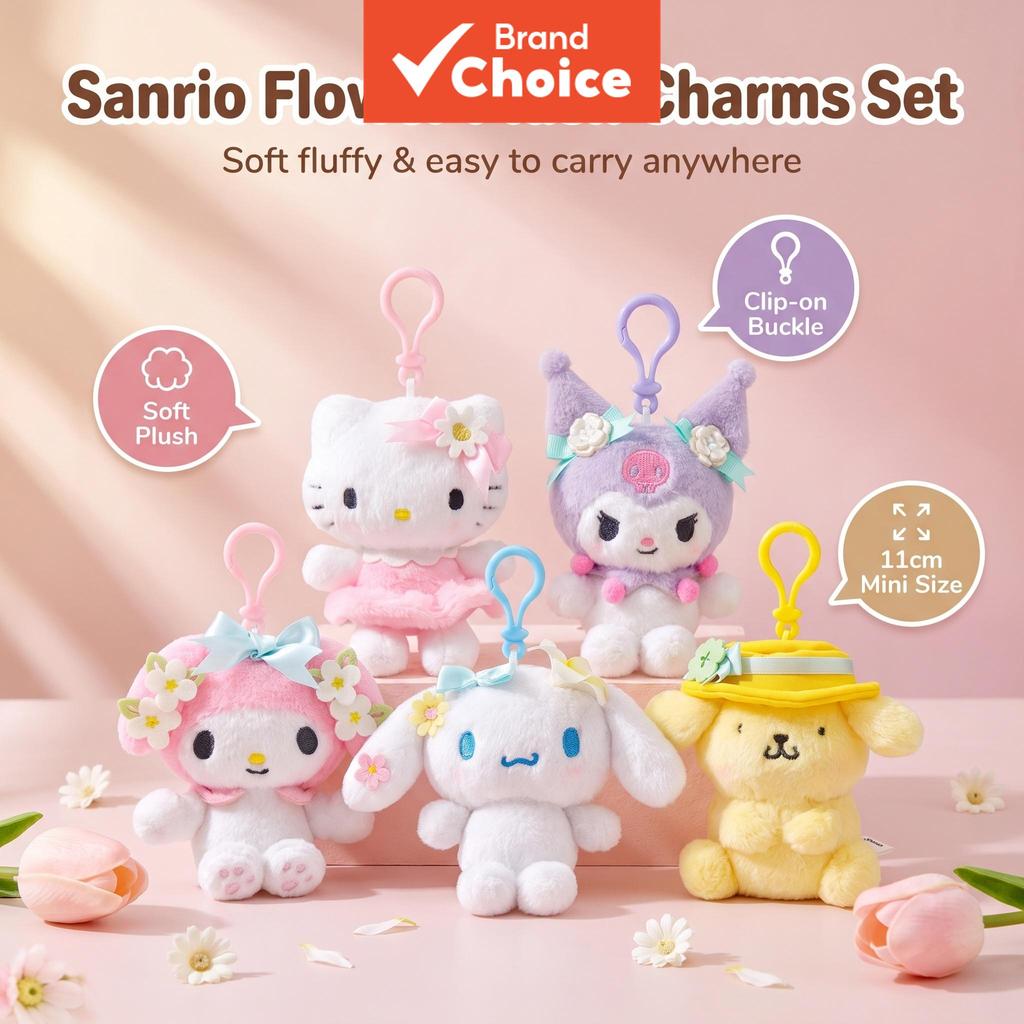 Charme de pelúcia oficial da série de flores da Sanrio, chaveiro fofo