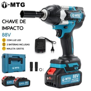Chave de Impacto 1 2″ 88V Profissional Kit Completo com 2 Baterias
