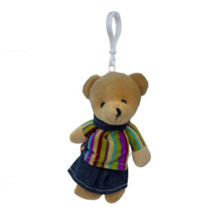 Chaveiro Urso de Pelúcia Vestido Listrado Colorido 14cm 1 unidade
