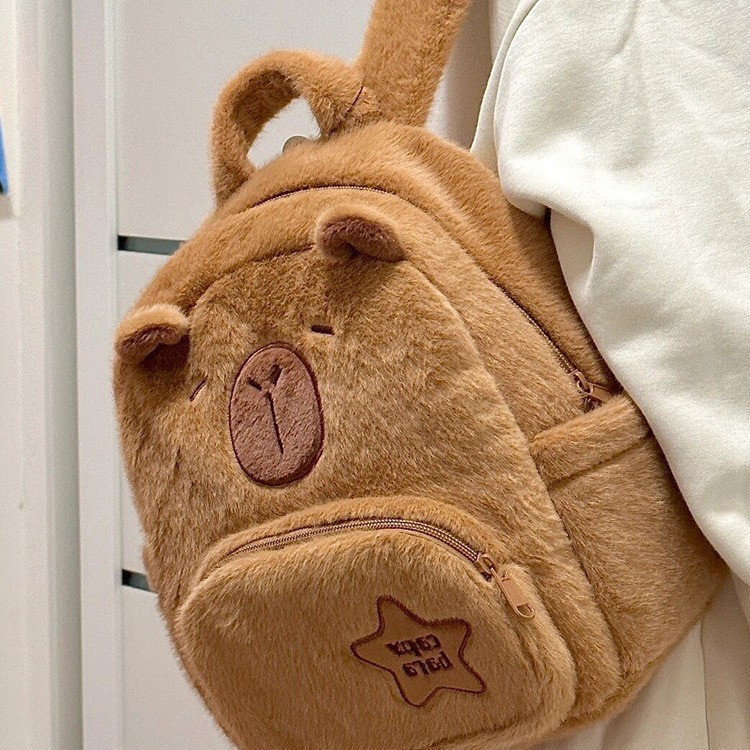 Chenxiaohong Mochila Escolar Infantil de Pelúcia Capivara Fofa — Brinquedos