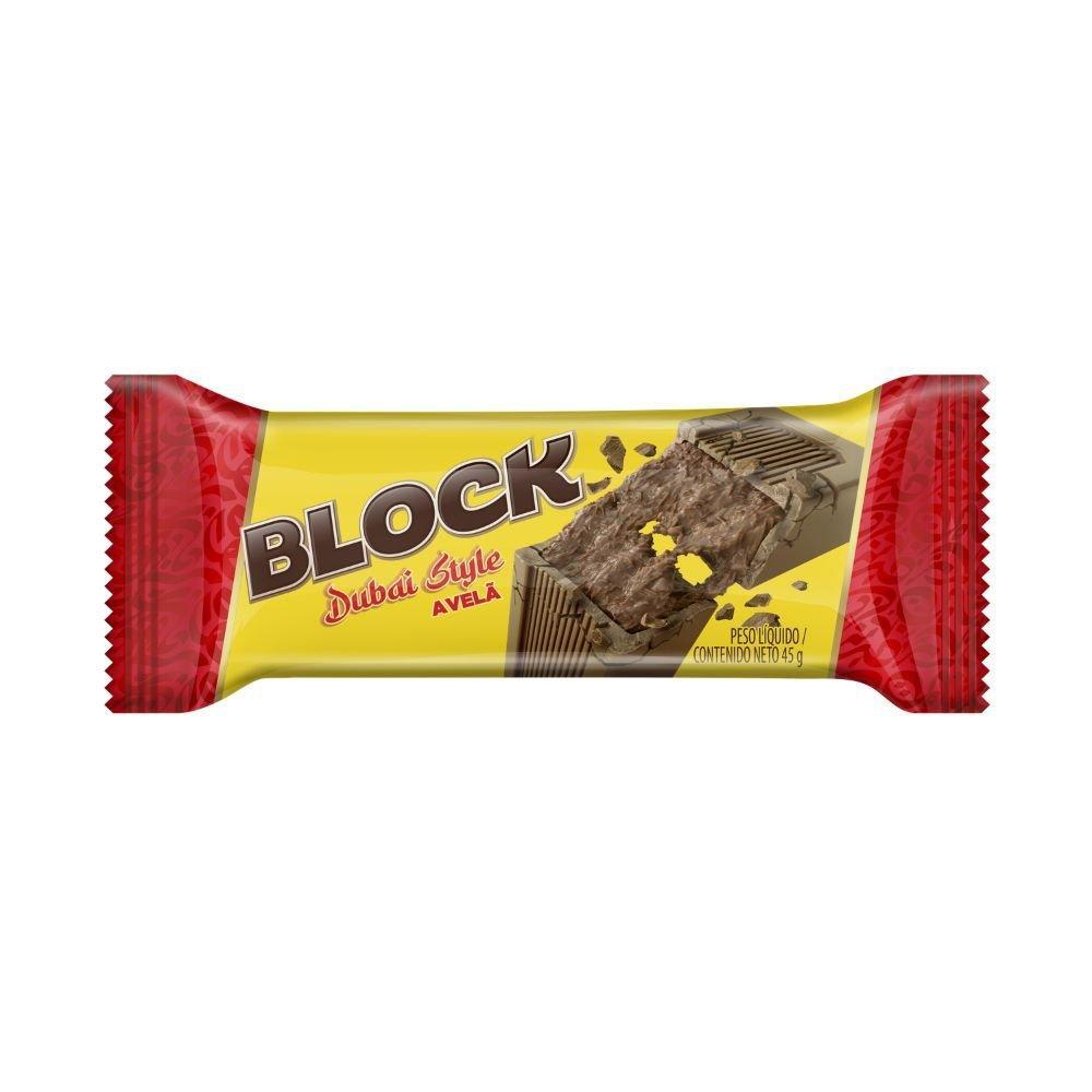 Chocolate Arcor Tablete Block Dubai Style Avelã 45g Embalagem com 20