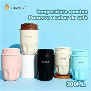 Civago Copo Térmico 300ml Aço Inox 304 Portátil Para Café