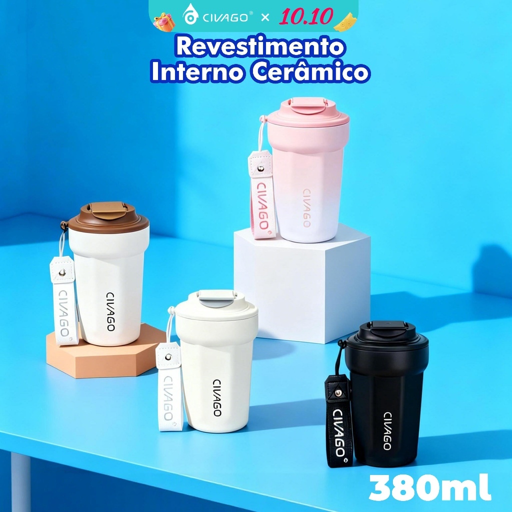 Civago Copo Térmico 380mL Garrafa Térmica Café Chá bebida gelada — Cozinha e Utensílios