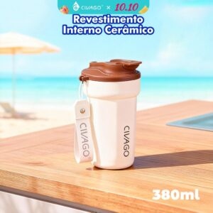 Civago Copo Térmico 380ml inox Portátil com Revestimento Interior