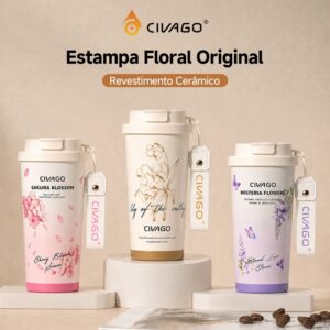 Civago Copo Térmico 500ml Aço Inox 316 com Alça de Tecido e Estampa