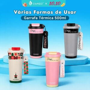 Civago Copo Térmico 500ml Aço Inox 316 Estampa Edição Garrafa Térmica