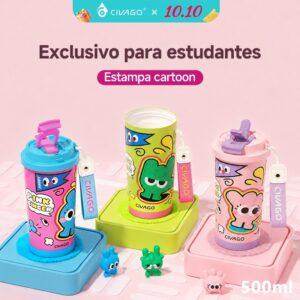 Civago Copo Térmico 500ml Inox 316 Alça Tecido Estampa Fofa Tampa