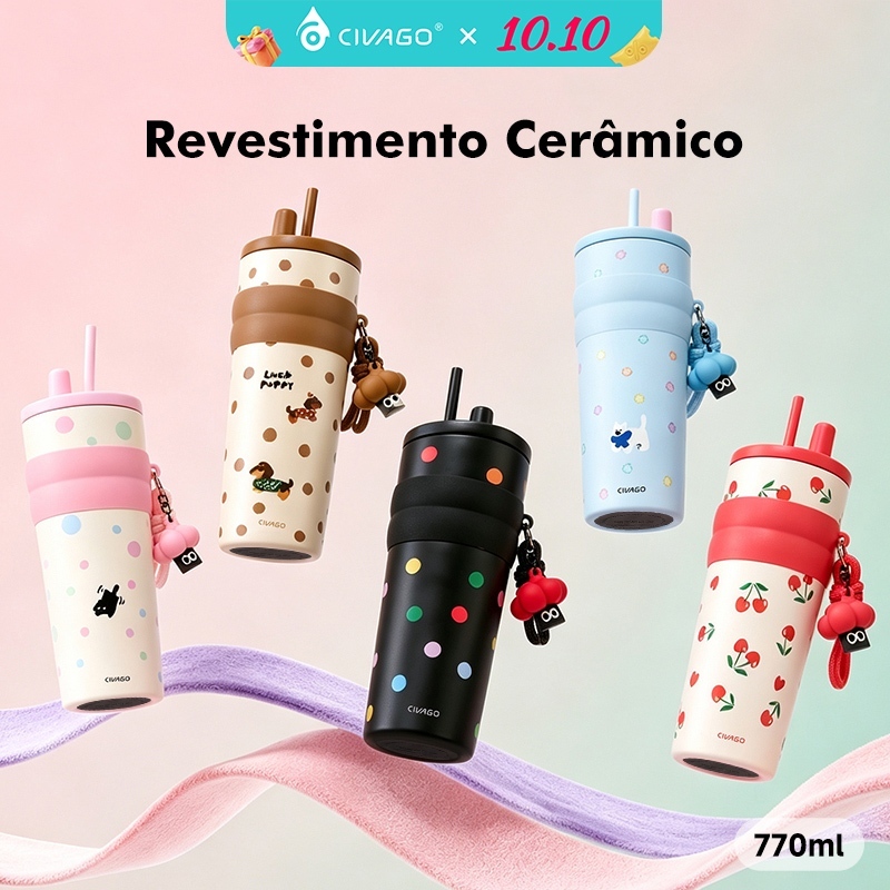 Civago Fashion Garrafa Térmica Inox 770ml Revestimento Cerâmico com — Cozinha e Utensílios