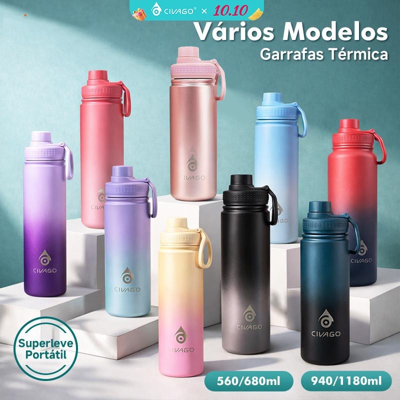 Civago Garrafa Térmica 560ml-1180ml Inox com Alça Quente Frio Com