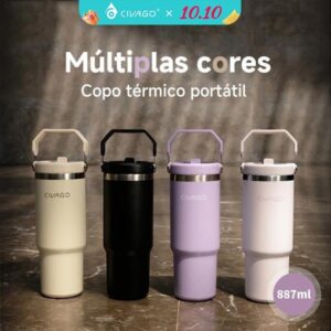 Civago Garrafa Térmica Portátil 887ml Aço Inox Bpa Free Antivazamento