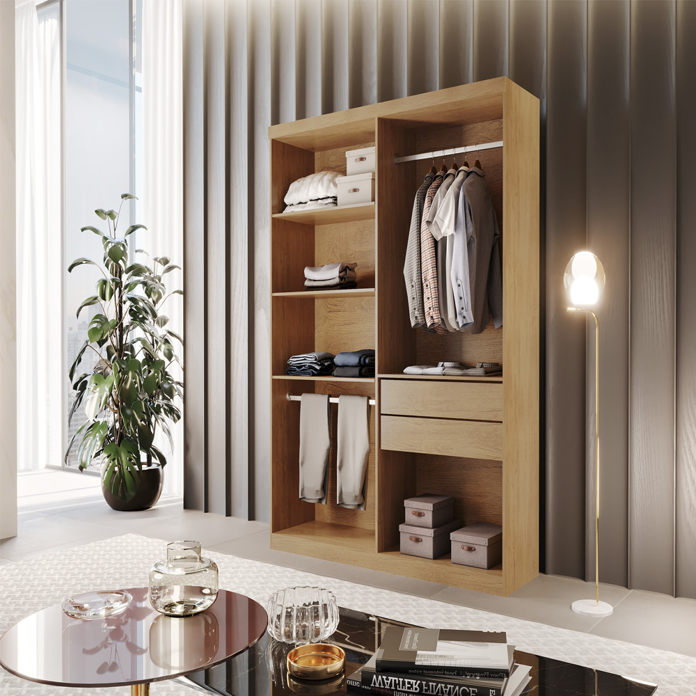 Closet Solteiro Hera 2 Gavetas 4 Prateleiras Mdf Rufato