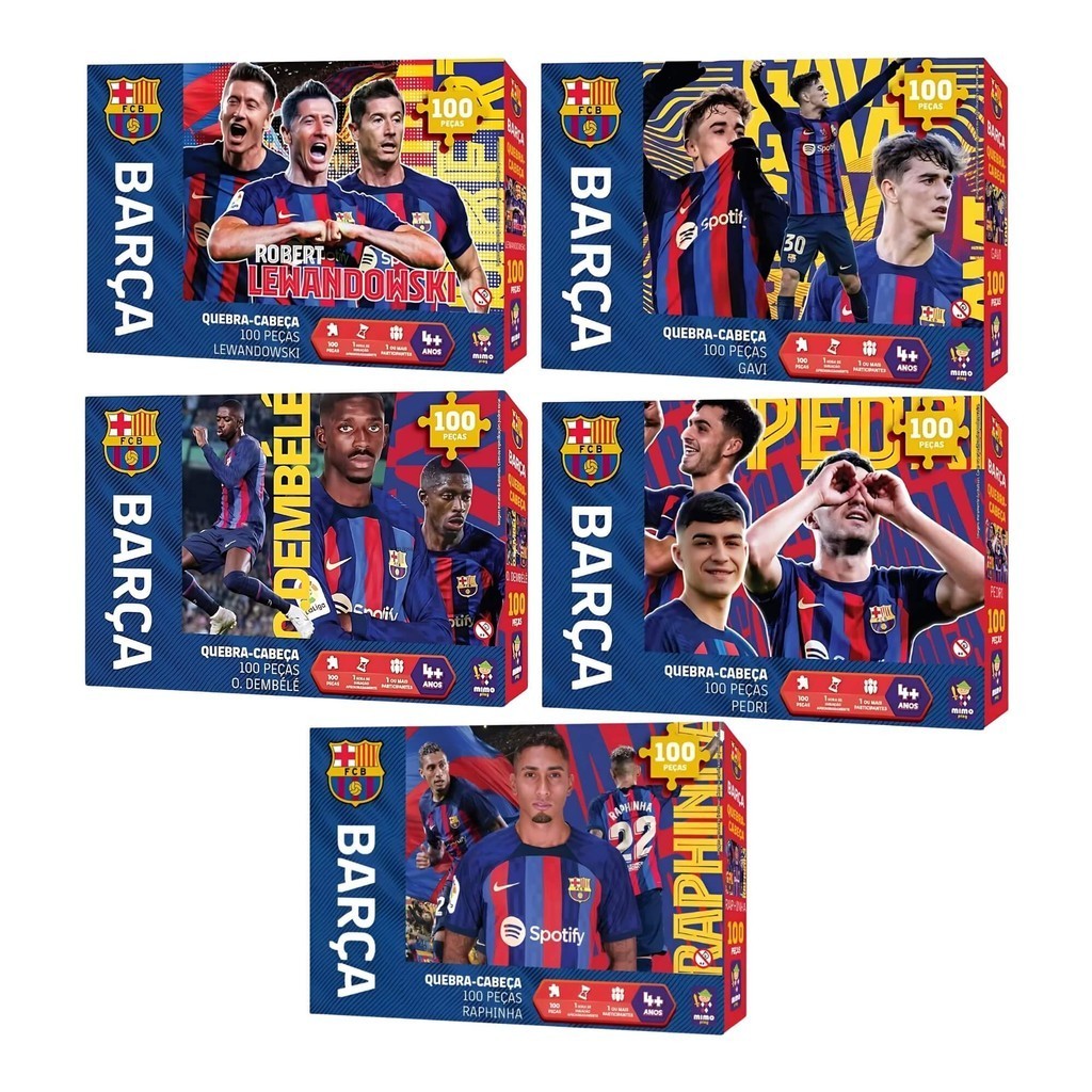 Coleção 1x Quebra Cabeça Barça 100 Peças Mimo Toys Jogo Brinquedo